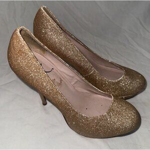 It's Ok Glitter Stiletto 5” High Heels Womens SZ 7.5 M Gold Platform Pumps Prom
